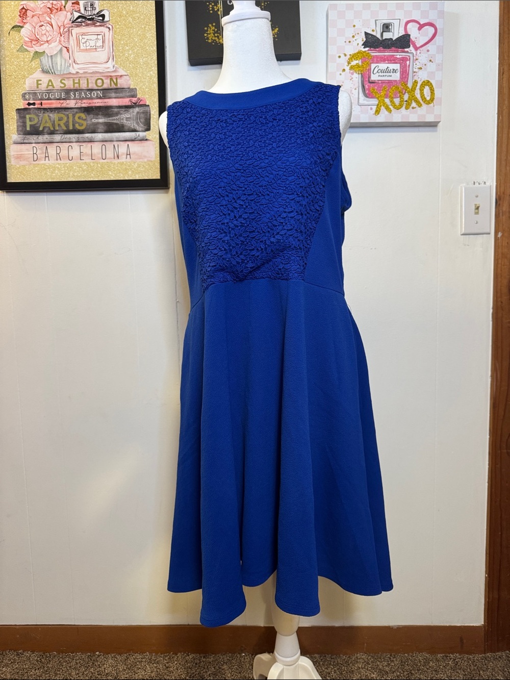 Apt. 9 Royal Blue Textured Bodice Midi Dress